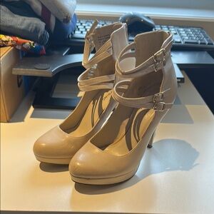 Elegant Cream Heels with Ankle Straps